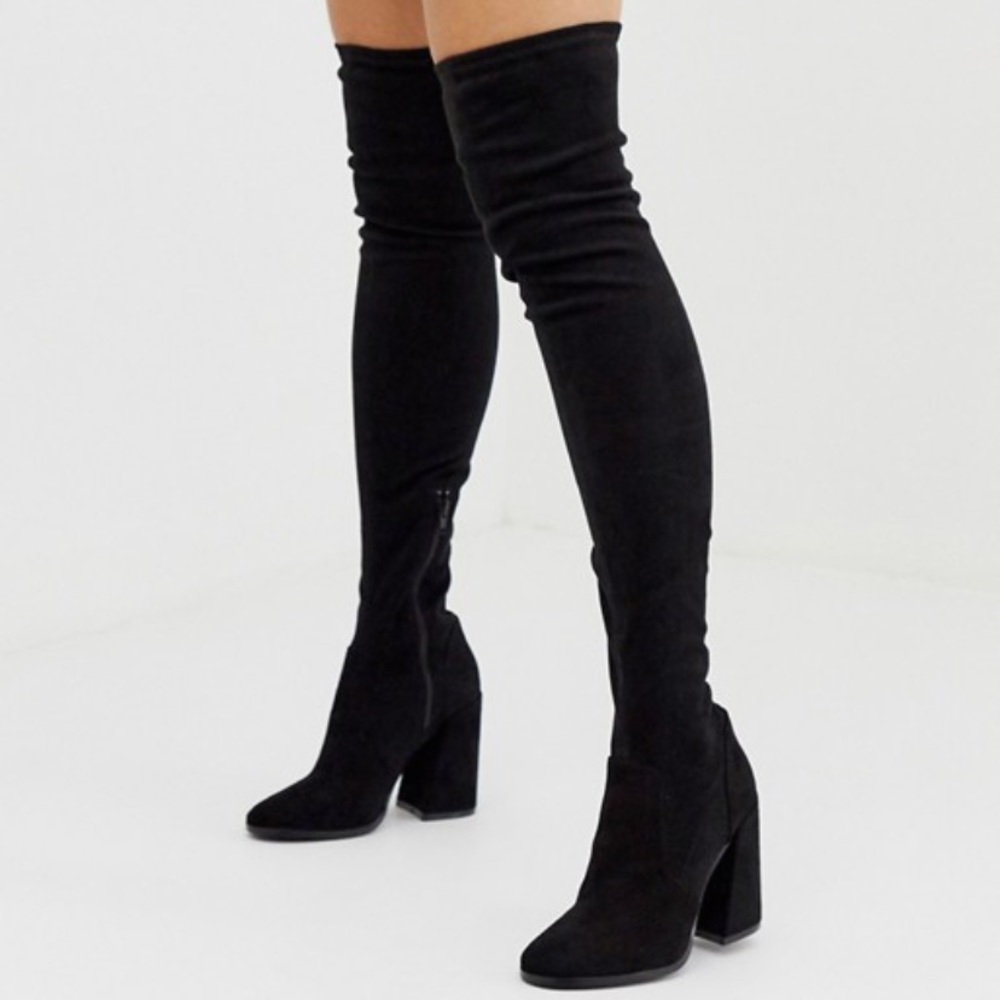 Black thigh high suede boots